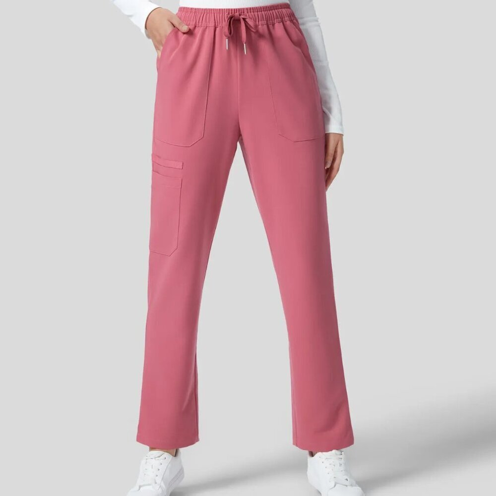 Halara Mid Rise Drawstring Multiple Pockets Split Hem Straight Leg Work Pants lg - Picture 1 of 2